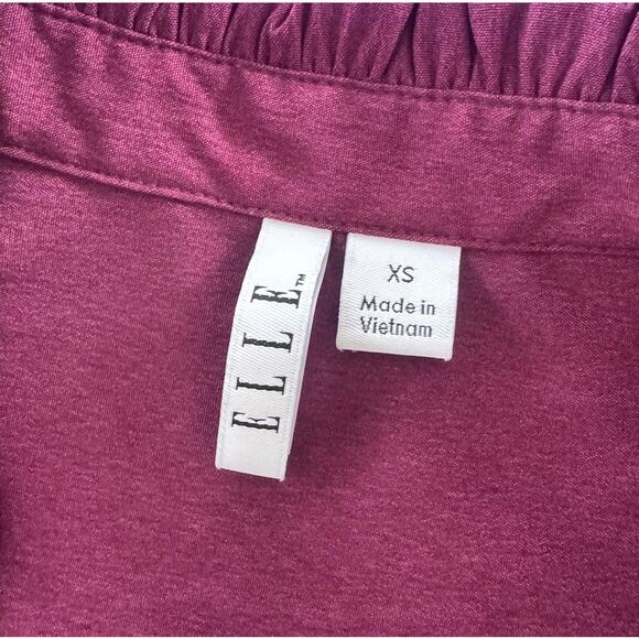 ELLE XS Purple V Neck Button Front Shirt Polyester Rayon Spandex - Picture 3 of 8